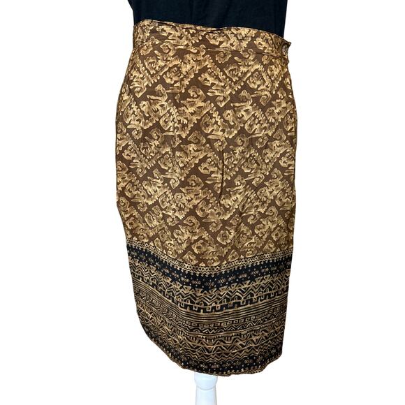 Jones New York | Vintage Brown/Black 100% Silk Wrap Pencil Skirt | 8 - Picture 1 of 12